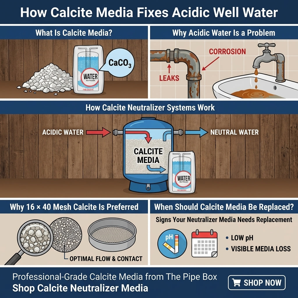 THE PIPE BOX 1000 – Calcite Filter Media 16×40 Mesh | Calcium Carbonate for Well Water pH Neutralization & Acid Neutralizer Systems
