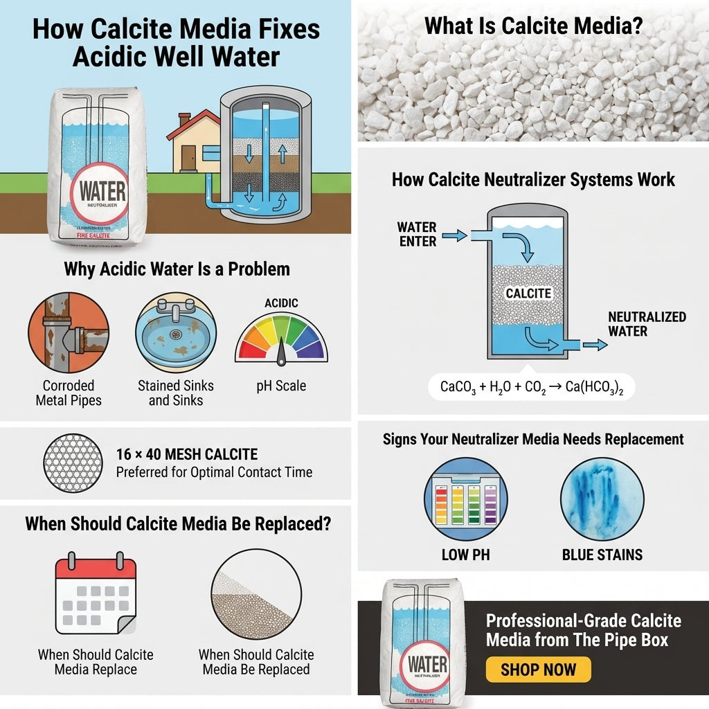 THE PIPE BOX 1000 – Calcite Filter Media 16×40 Mesh | Calcium Carbonate for Well Water pH Neutralization & Acid Neutralizer Systems